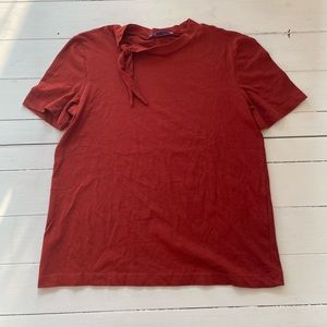 Orange T Shirt With Tie Neck Detail